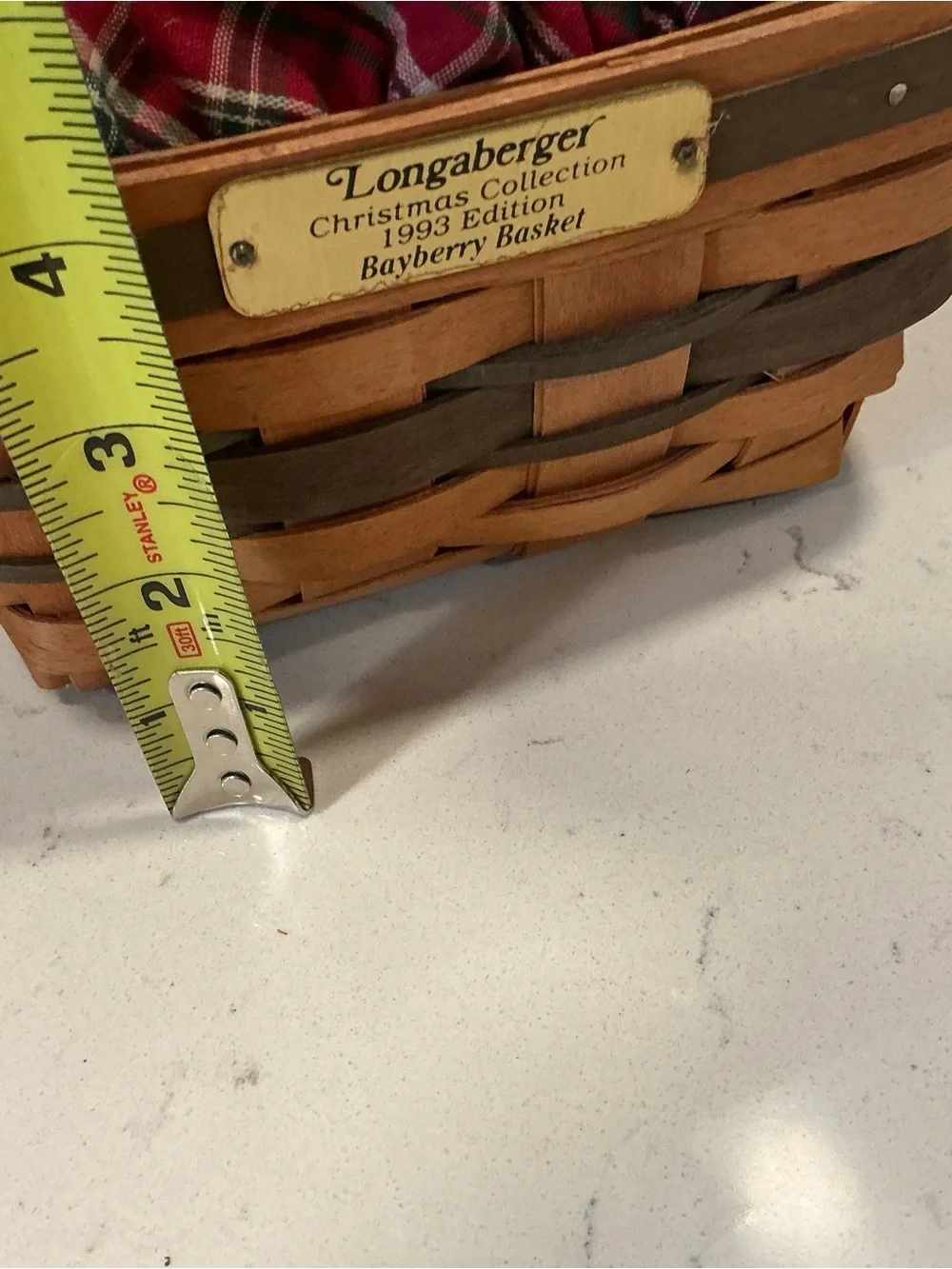 1993 Longaberger bayberry basket Christmas collection fabric liner & plastic